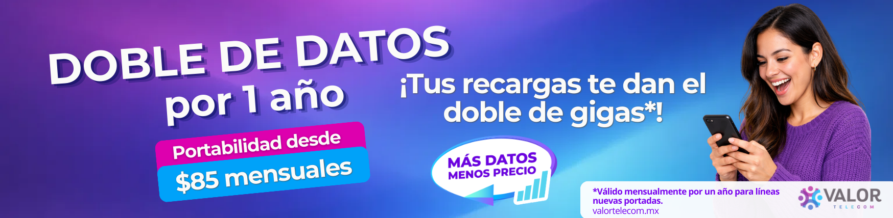 banner página web oferta portabilidad datos dobles por $85